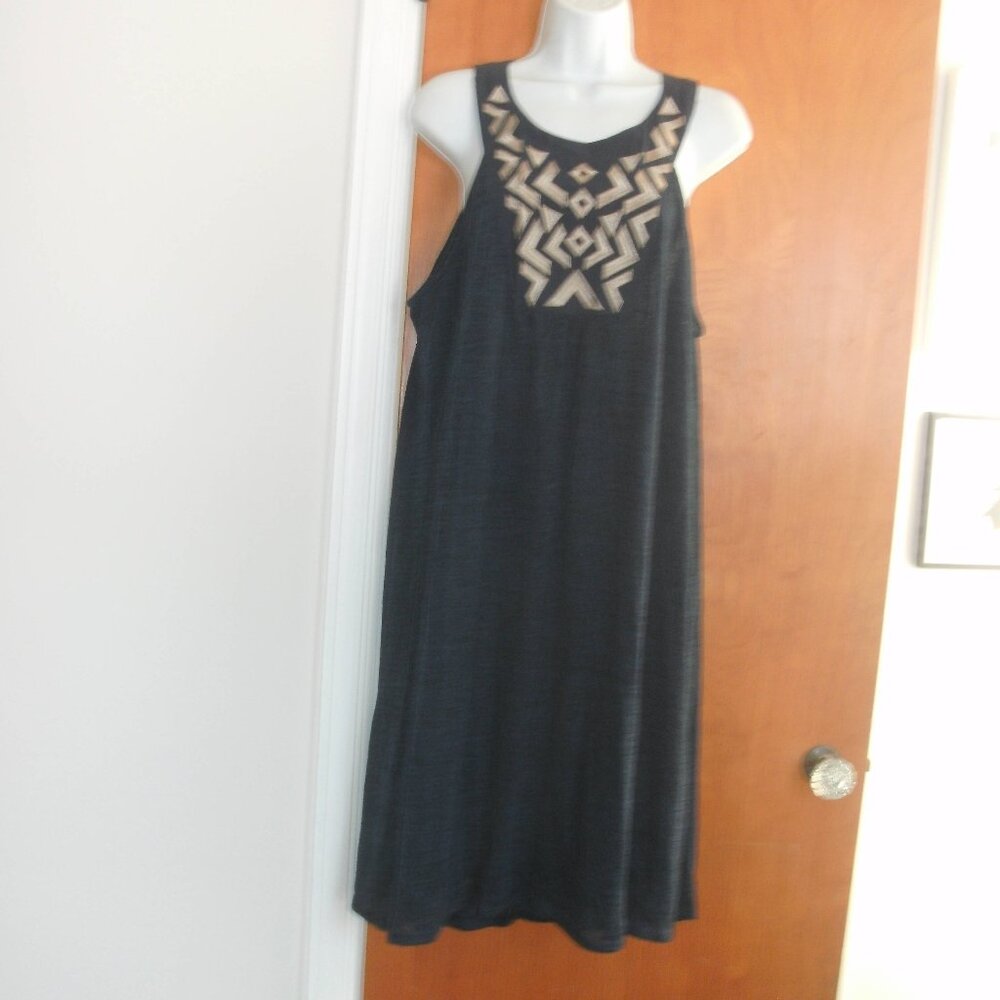 Liz Lange Navy Blue Gold Embroidered Maternity Knee Length Dress size L